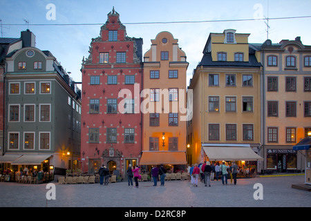 Stortorget Platz Cafés in der Abenddämmerung, Gamla Stan, Stockholm, Schweden, Europa Stockfoto