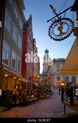 Stortorget Platz Cafés in der Abenddämmerung, Gamla Stan, Stockholm, Schweden, Europa Stockfoto