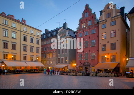 Stortorget Platz Cafés in der Abenddämmerung, Gamla Stan, Stockholm, Schweden, Europa Stockfoto