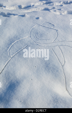Schneemann im Schnee gezogen Stockfoto