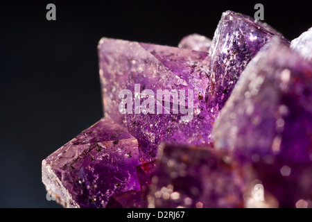 lila Amethyst Seite über schwarzen Hintergrund Stockfoto