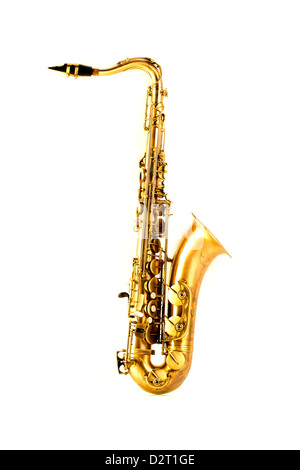 Golden Sax Tenorsaxophon isoliert auf weißem Hintergrund Stockfoto