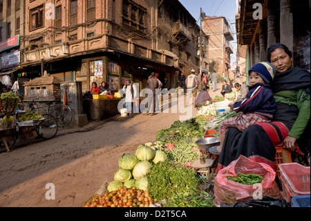 Pflanzliche Verkäufer, Bhaktapur, Nepal, Asien Stockfoto