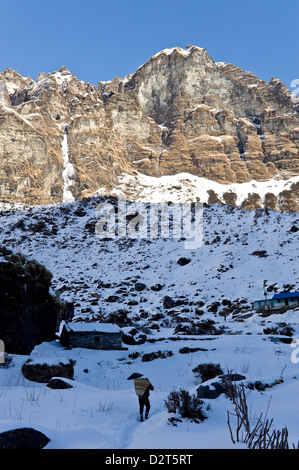 Anzeigen-Basislager auf 3700 m, Annapurna Himal, Nepal, Himalaya, Asia Stockfoto