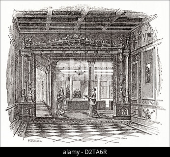 Typisches Zimmer der Villa Romana-Restaurierung von Pompeji viktorianischen Holzschnitt, Kupferstich ca. 1845 Stockfoto