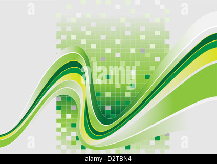 Wellenförmige Streifen mit grünen Farbton auf dem Hintergrund der grüne Quadrate Stockfoto