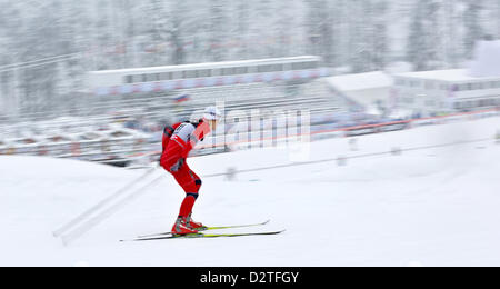 Norwegische Skilangläuferin Anders Gloersen konkurriert in der Qualifikation der Herren Sprint bei den FIS Langlauf Weltcup an LAURA Langlauf und Biathlon-Stadion in Sotschi, Russland, 1. Februar 2013. Die WM findet vom 01. bis 3. Februar 2013 und dient als Generalprobe für die Olympischen Spiele 2014 in Sotschi. Foto: JAN WOITAS Stockfoto