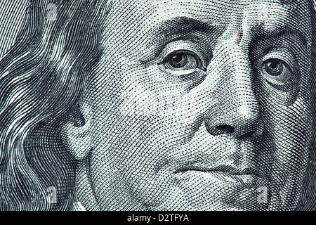 High-Definition-Benjamin Franklin-Porträt von 100 US-Dollar-banknote Stockfoto