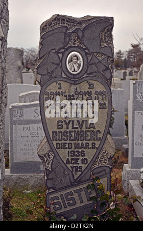 Grabstein mit Foto auf dem neuen Montefiore-Friedhof in Cambria Heights, Queens, New York City Stockfoto