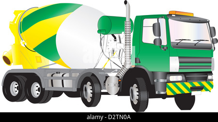 Eine grüne und gelbe Betonmischer-LKW Stockfoto
