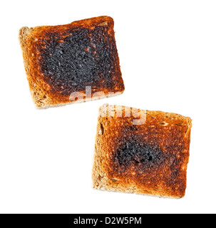 Verbranntem Toast isoliert auf weißem Hintergrund Stockfoto