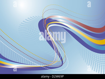 Farbige Kurven und farbigen Streifen auf blauem Hintergrund an. Stockfoto