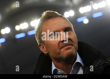 Hamburgs Trainer Thorsten Fink ist vor der Bundesliga-Fußballspiel zwischen dem Hamburger SV und Eintracht Frankfurt in Imtech Arena in Hamburg, Deutschland, 2. Februar 2013 abgebildet. Foto: ANGELIKA WARMUTH (Achtung: EMBARGO Bedingungen! Die DFL ermöglicht die weitere Nutzung der nur bis zu 15 Bilder (keine Sequntial Bilder oder Video-ähnliche Reihe der Bilder erlaubt) über das Internet und Online-Medien während des Spiels (einschließlich Halbzeit), im Stadion oder vor dem Start des Spiels entnommen. Die DFL erlaubt die uneingeschränkte Übertragung von digitalisierten Aufnahmen während der TR Stockfoto