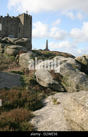 Carn Brae Burg und Restaurant oben Camborne und Redruth, Cornwall Stockfoto