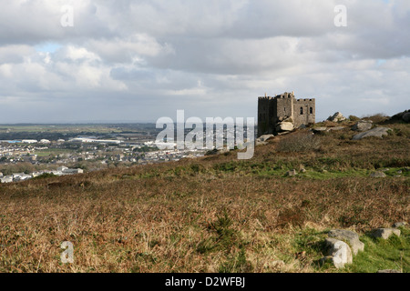 Carn Brae Burg und Restaurant oben Camborne und Redruth, Cornwall Stockfoto