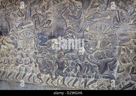 Detail des Basrelief in einer der Galerien der Tempelanlage Angkor Wat, Kambodscha, Asien (UNESCO) Stockfoto