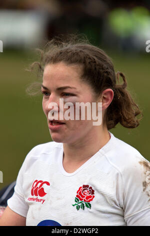 Emma Croker England Rugby-Hooker mit einem blauen Auge 2.2.2013, Esher, England V Schottland Frauen Rugby Six Nations. Stockfoto