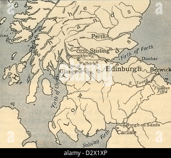 Karte von Südschottland während des späten Mittelalters. Aus einer ersten Buch der britischen Geschichte veröffentlicht 1925. Stockfoto