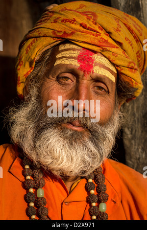 Porträt eines Sadhu, Heiliger Mann, Pashupatinath Tempel, Kathmandu, Nepal Stockfoto