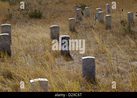 Grabsteine auf dem Little Bighorn Battlefield National Monument. Stockfoto