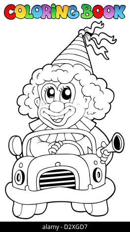 Malbuch mit Clown im Auto - thematische Darstellung. Stockfoto