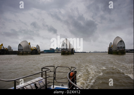 Die Thames Barrier Flut Abwehrsystem auf der Themse, London, UK Stockfoto