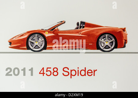 Grafische Darstellung der 2011 Ferrari 458 Spider, Ferrari-Museum, Maranello, Italien Stockfoto