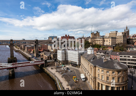 Ansichten aus der Tyne Brücke über die Dächer und Kai und Seite Newcastle Upon Tyne, Tyne and Wear, UK Stockfoto