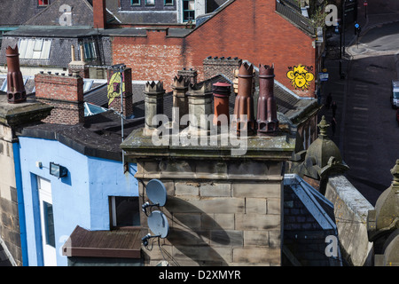 Ansichten aus der Tyne Brücke über die Dächer und Kai und Seite Newcastle Upon Tyne, Tyne and Wear, UK Stockfoto