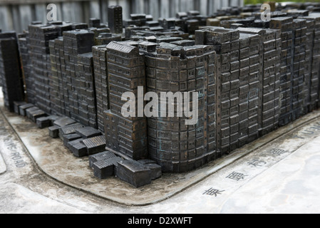 Ein Modell der alten Kowloon Walled Stadt bevor es war 1994, Hong Kong demolised. Stockfoto