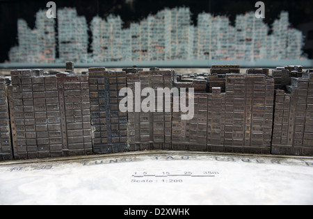 Ein Modell der alten Kowloon Walled Stadt bevor es war 1994, Hong Kong demolised. Stockfoto