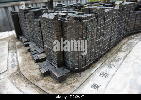 Ein Modell der alten Kowloon Walled Stadt bevor es war 1994, Hong Kong demolised. Stockfoto