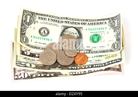 US-Währung - Dollars und Cents Stockfoto