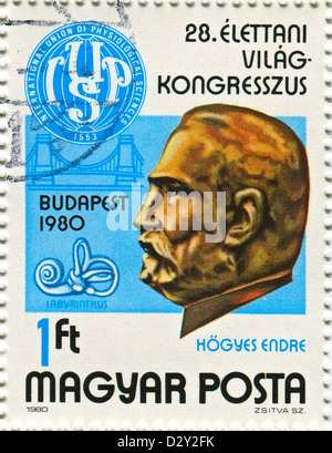 Ungarn - CIRCA 1980: Briefmarken gedruckt in Ungarn gewidmet Hogyes Endre (1847-1906), ungarischer Wissenschaftler, Professor und Medic, circa 1980. Stockfoto