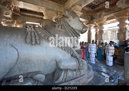 Nandi Bull Monolith. Hoysaleswara Tempel. Dorasamudra. Indien Stockfoto