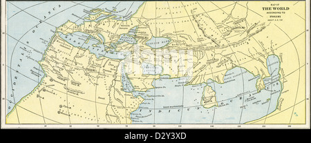 1889 print, Karte von der World According to Ptolemäus etwa 150 n. Chr.. Stockfoto