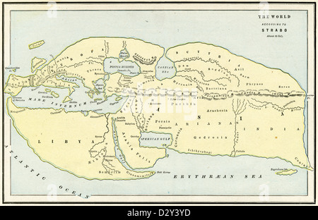 1889 Weltkarte entsprechend Strabo etwa 25 BC. Stockfoto