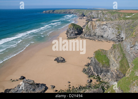 Idyllischer Sandstrand am Bedruthan, North Cornwall Stockfoto