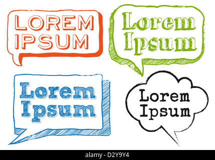 Lorem Ipsum Text in Sprechblasen handgezeichnete Skizze Stockfoto