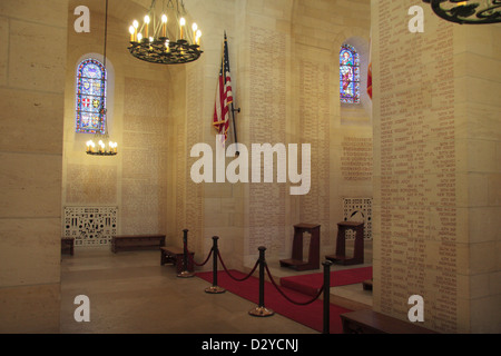 Innenansicht der Gedächtniskapelle in der Aisne-Marne amerikanischen Friedhof und Denkmal, Belleau, nahe Chateau-Thierry, Frankreich. Stockfoto