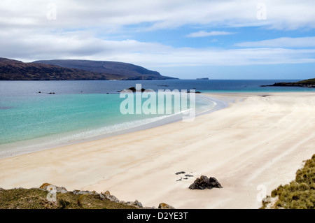 Herrlichen Sandstrand und die Bucht von Balnakeil Bucht, Durness, Sutherland in Schottland in Richtung Cape Wrath Stockfoto