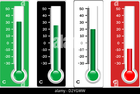 Thermometer-Set isoliert auf weiss Stockfoto