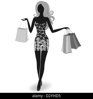 Silhouette von einem shopping-Mädchen Stockfoto