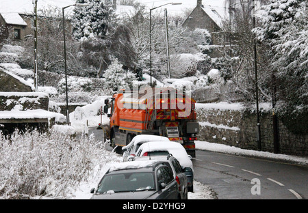 Streusalzverbrauch Wagon in Derbyshire Stockfoto