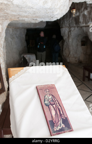 Innenraum der St. George griechisch-orthodoxen Klosters, ein Kloster befindet sich in der Judäischen Wüste Wadi Qelt, im östlichen Westjordanland Stockfoto