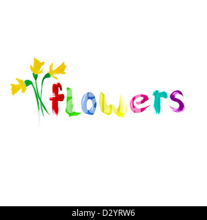 Gemalte Blumen auf weißem Hintergrund Stockfoto