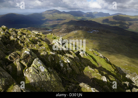 Blick vom Gipfel des Berges Cnicht (The Knight), auf der Suche nach Westen. Snowdonia, Nordwales. Stockfoto