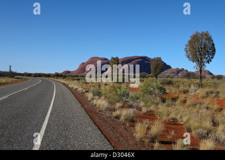 Straße zu Kata Tjuta den Olgas Stockfoto