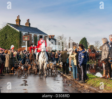 Fuchs-Jagd - The Essex Hunt in der passenden Dorfanger, England, Großbritannien am zweiten Weihnachtstag Stockfoto