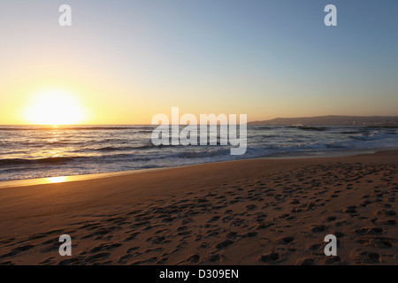 Spuren im Sand am Strand von Figueira da Foz in Estremadura, Portugal. Stockfoto